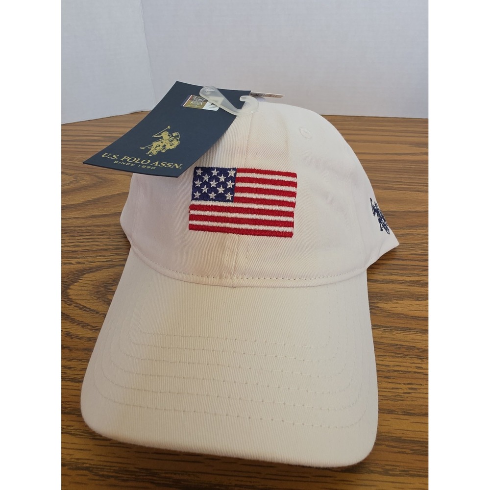 U.S. Polo Assn. White Adjustable Baseball Cap USA Flag Embroidery